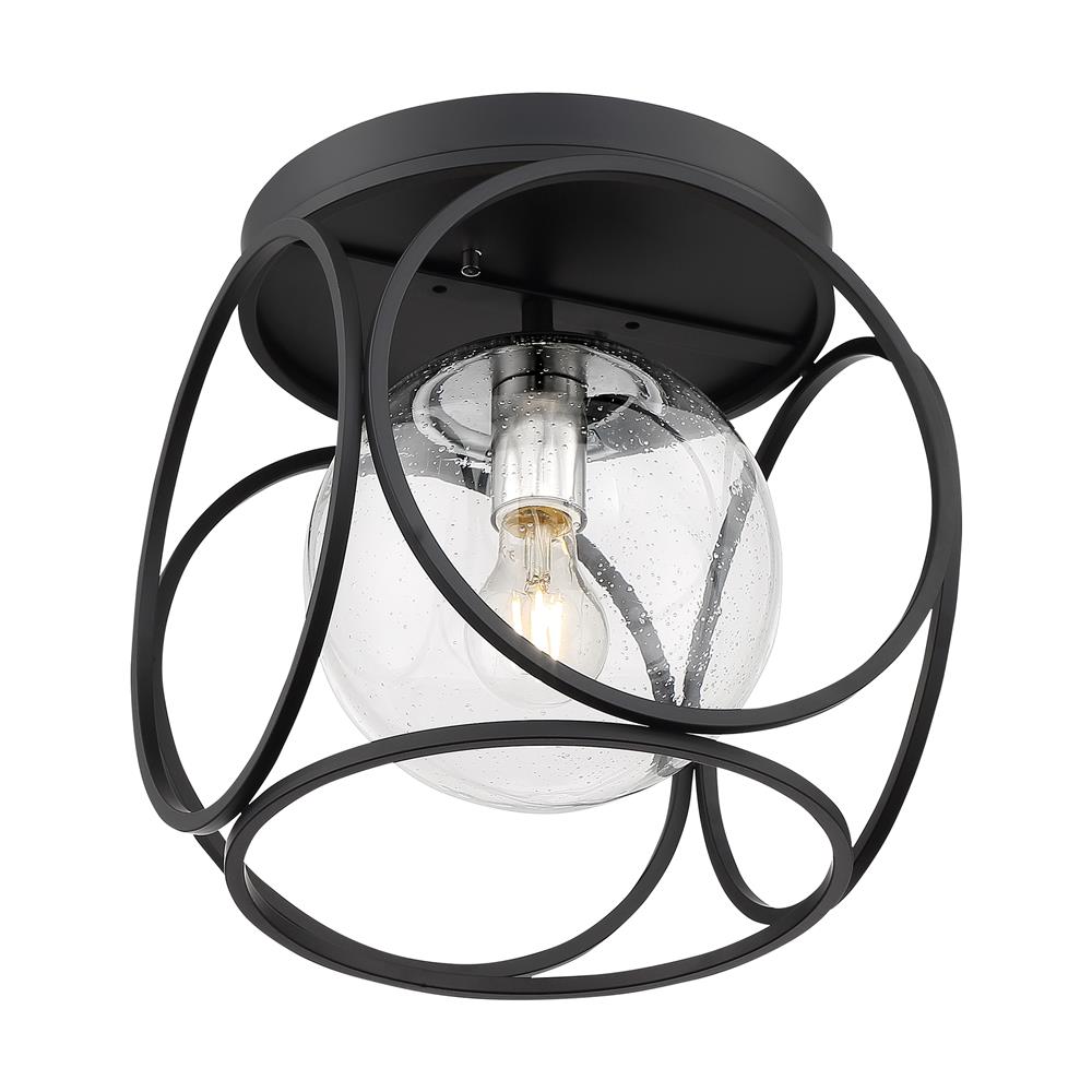 Nuvo Lighting 60-6936 Aurora - 1 Light Flush Mount with Seeded Glass - Black and Polished Nickel Finish