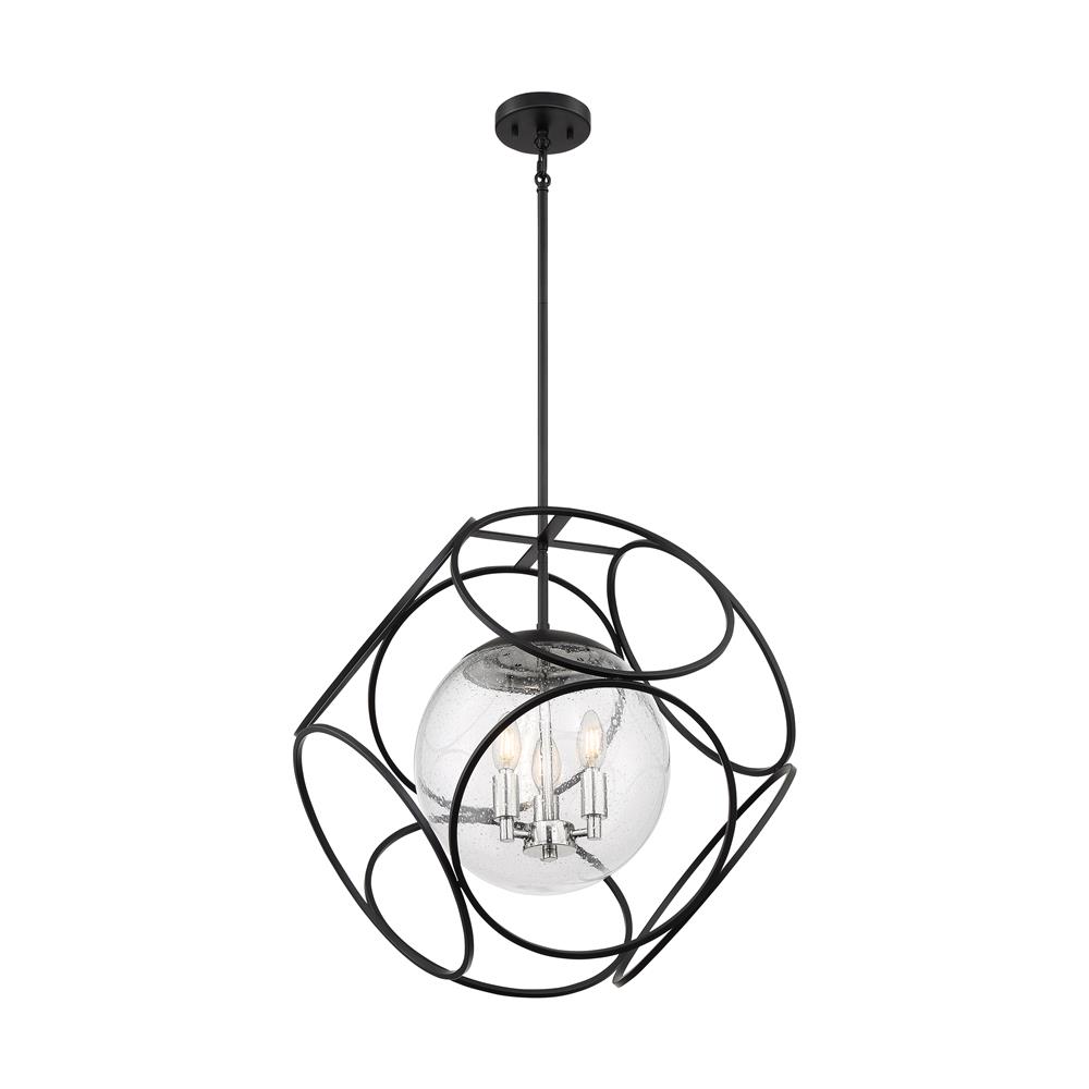 Nuvo Lighting 60-6937 Aurora - 3 Light Pendant with Seeded Glass - Black and Polished Nickel Finish