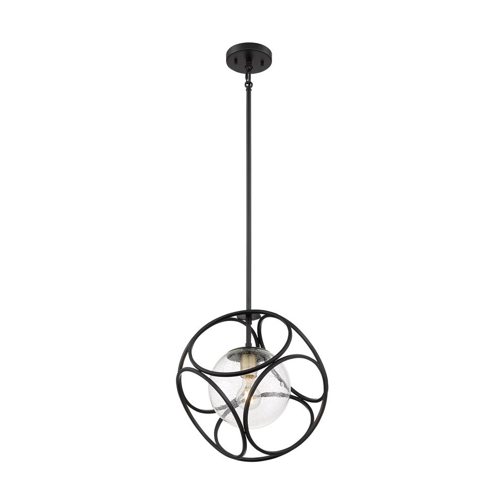 Nuvo Lighting 60-6945 Aurora 1 Light Mini Pendant with Seeded Glass in Black and Vintage Brass