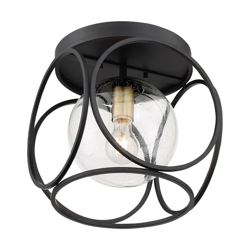 Nuvo Lighting 60-6946 Aurora - 1 Light Flush Mount with Seeded Glass - Black and Vintage Brass Finish