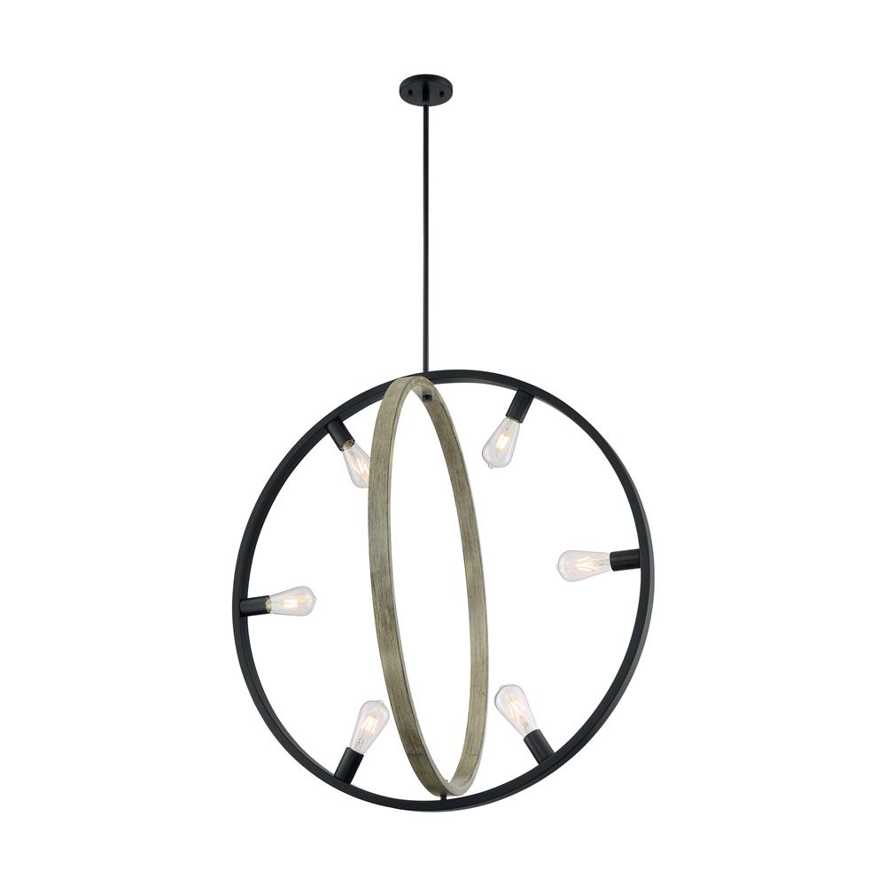 Nuvo Lighting 60-6986 Augusta - 6 Light Pendant with- Black and Wood Finish