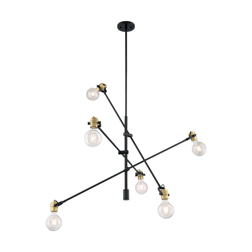 Nuvo Lighting 60-6989 Mantra 6 Light Pendant in Black and Brass Accents