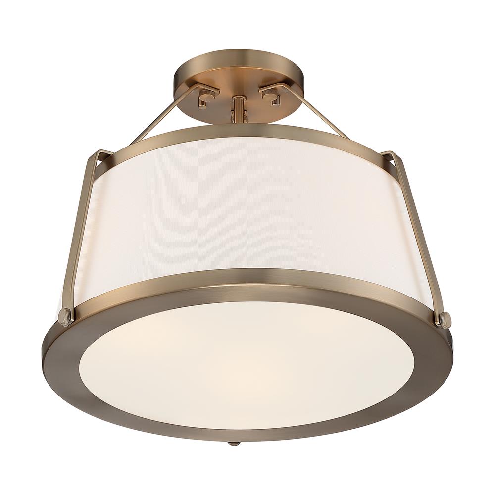 Nuvo Lighting 60-6997 Cutty 3 Light Semi Flush with Fabric Shade in Burnished Brass