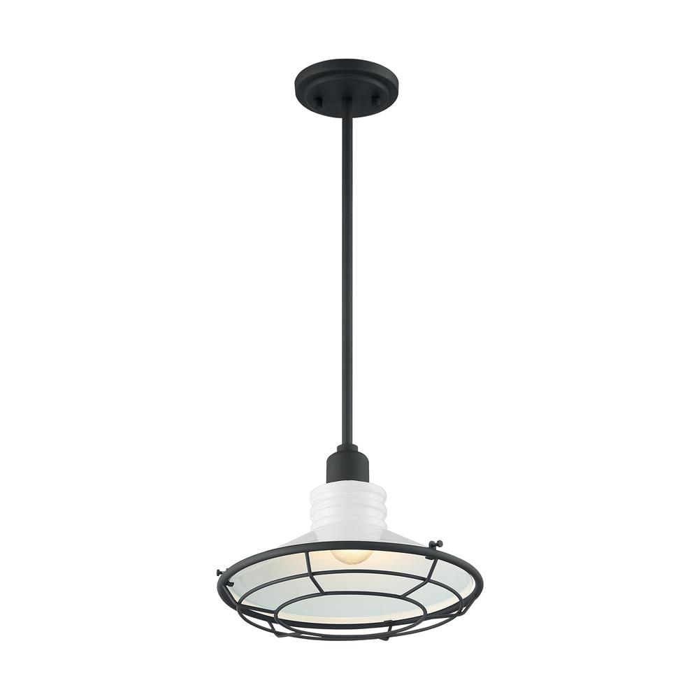 Nuvo Lighting 60-7054 Blue Harbor - 1 Light Pendant with- Gloss White and Black Accents Finish