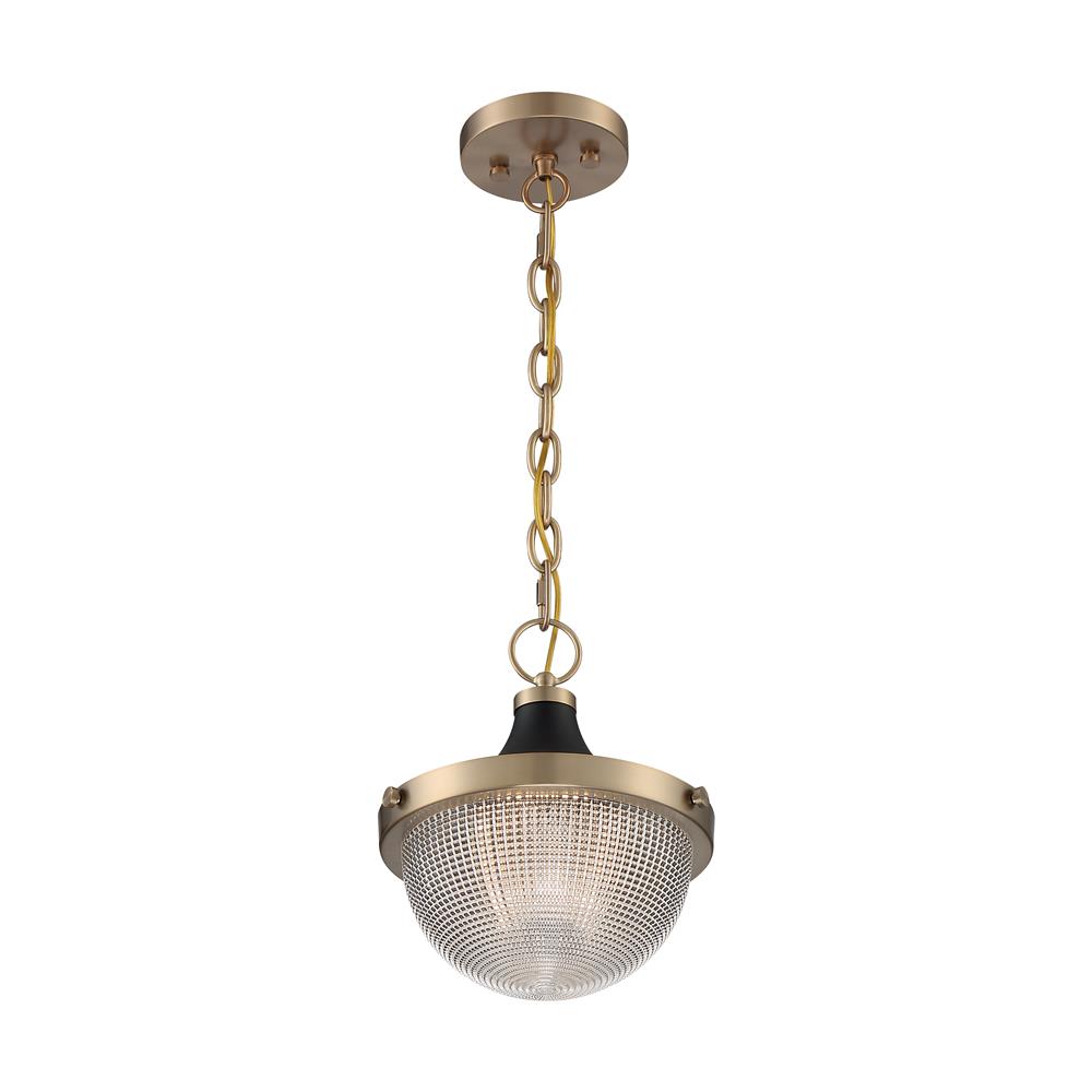 Nuvo Lighting 60-7059 Faro - 1 Light Pendant with Clear Prismatic Glass - Burnished Brass and Black Accents Finish