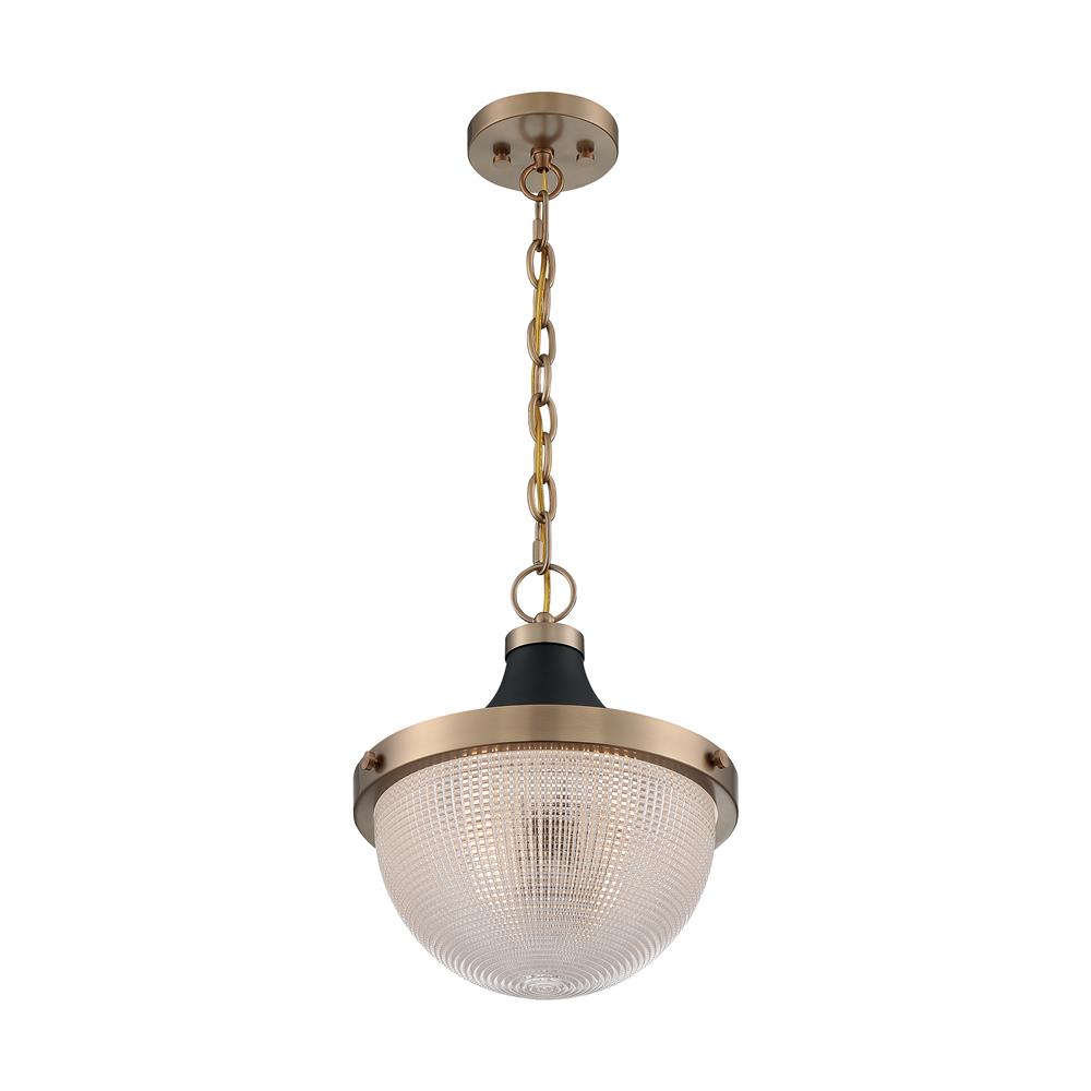 Nuvo Lighting 60-7060 Faro - 1 Light Pendant with Clear Prismatic Glass - Burnished Brass and Black Accents Finish