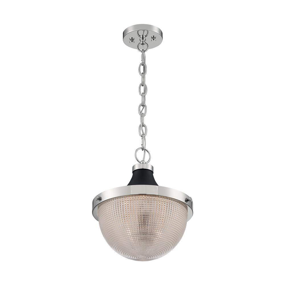 Nuvo Lighting 60-7070 Faro - 1 Light Pendant with Clear Prismatic Glass - Polished Nickel and Black Accents Finish