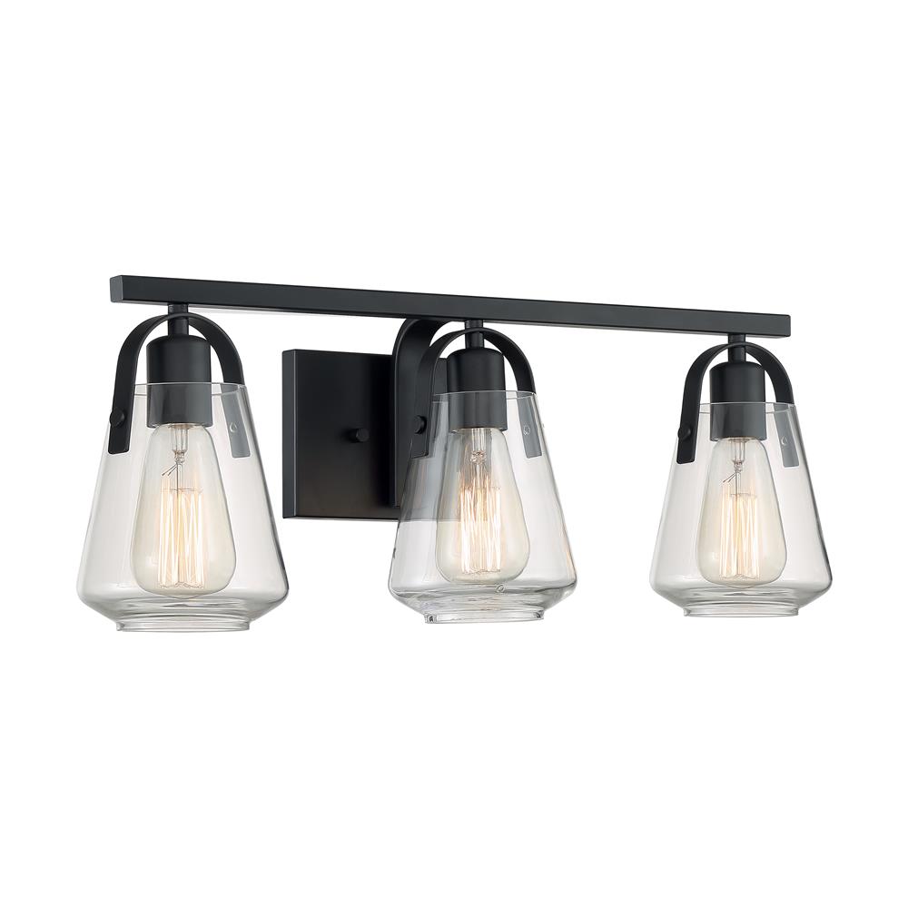Nuvo Lighting 60-7103 Skybridge 3 Light Vanity with Clear Glass in Matte Black