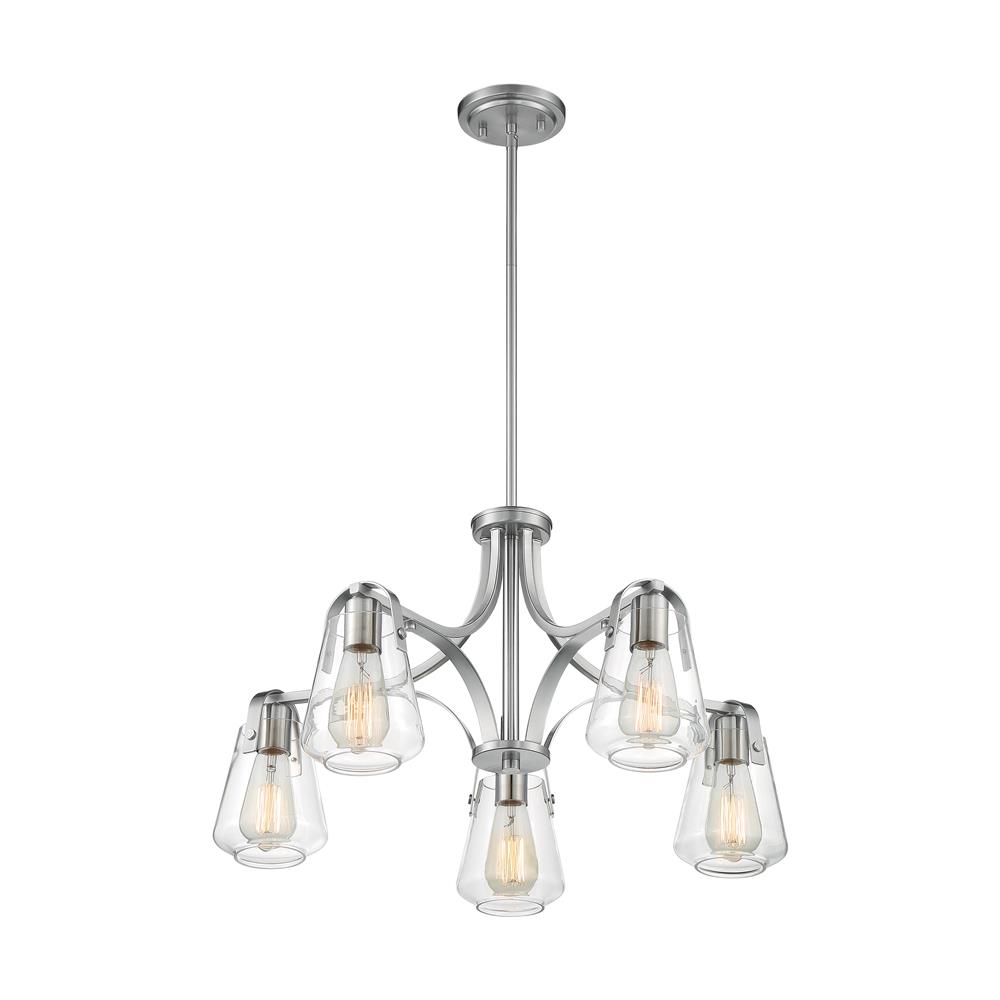 Nuvo Lighting 60-7115 Skybridge 5 Light Chandelier with Clear Glass in Brushed Nickel