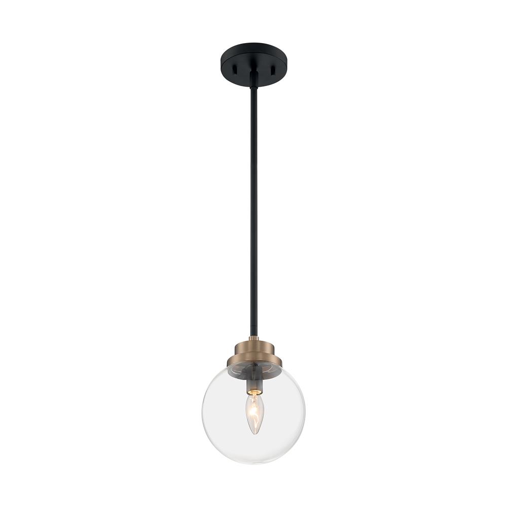 Nuvo Lighting 60-7121 Axis - 1 Light Pendant with Clear Glass - Matte Black and Brass Accents Finish