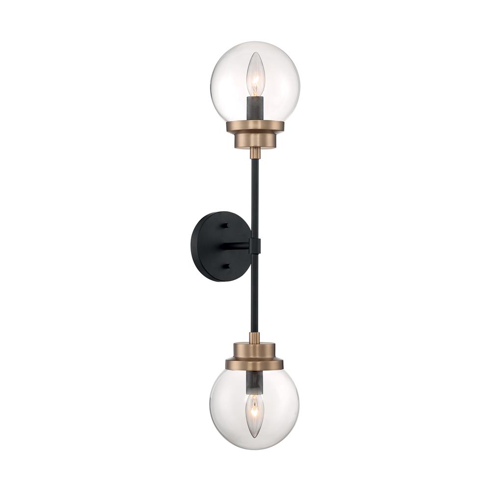 Nuvo Lighting 60-7122 Axis - 2 Light Sconce with Clear Glass - Matte Black and Brass Accents Finish