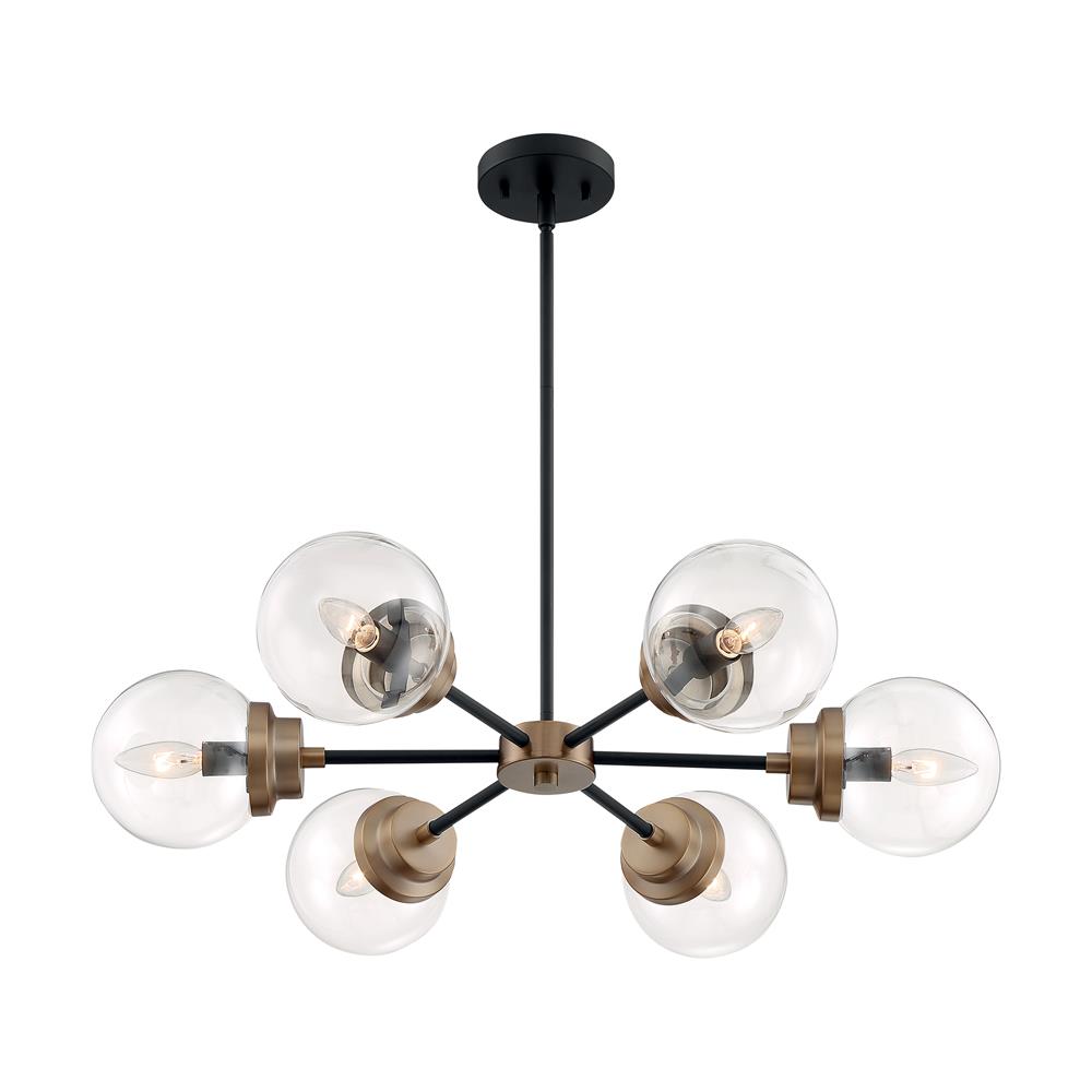 Nuvo Lighting 60-7126 Axis - 6 Light Chandelier with Clear Glass - Matte Black and Brass Finish