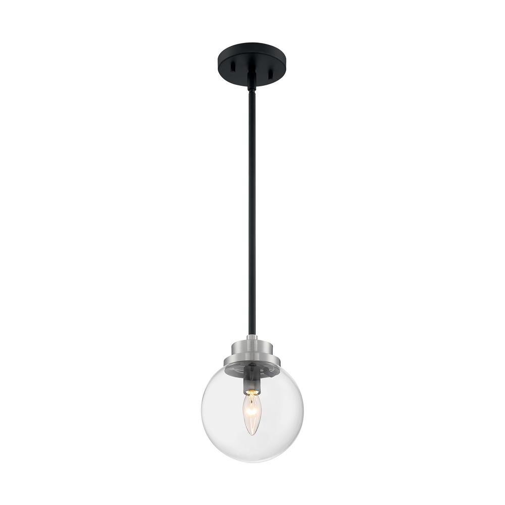 Nuvo Lighting 60-7131 Axis - 1 Light Pendant with Clear Glass - Matte Black and Brushed Nickel Accents Finish