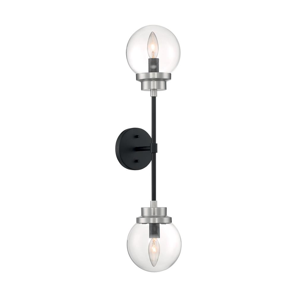 Nuvo Lighting 60-7132 Axis - 2 Light Sconce with Clear Glass - Matte Black and Brushed Nickel Accents Finish