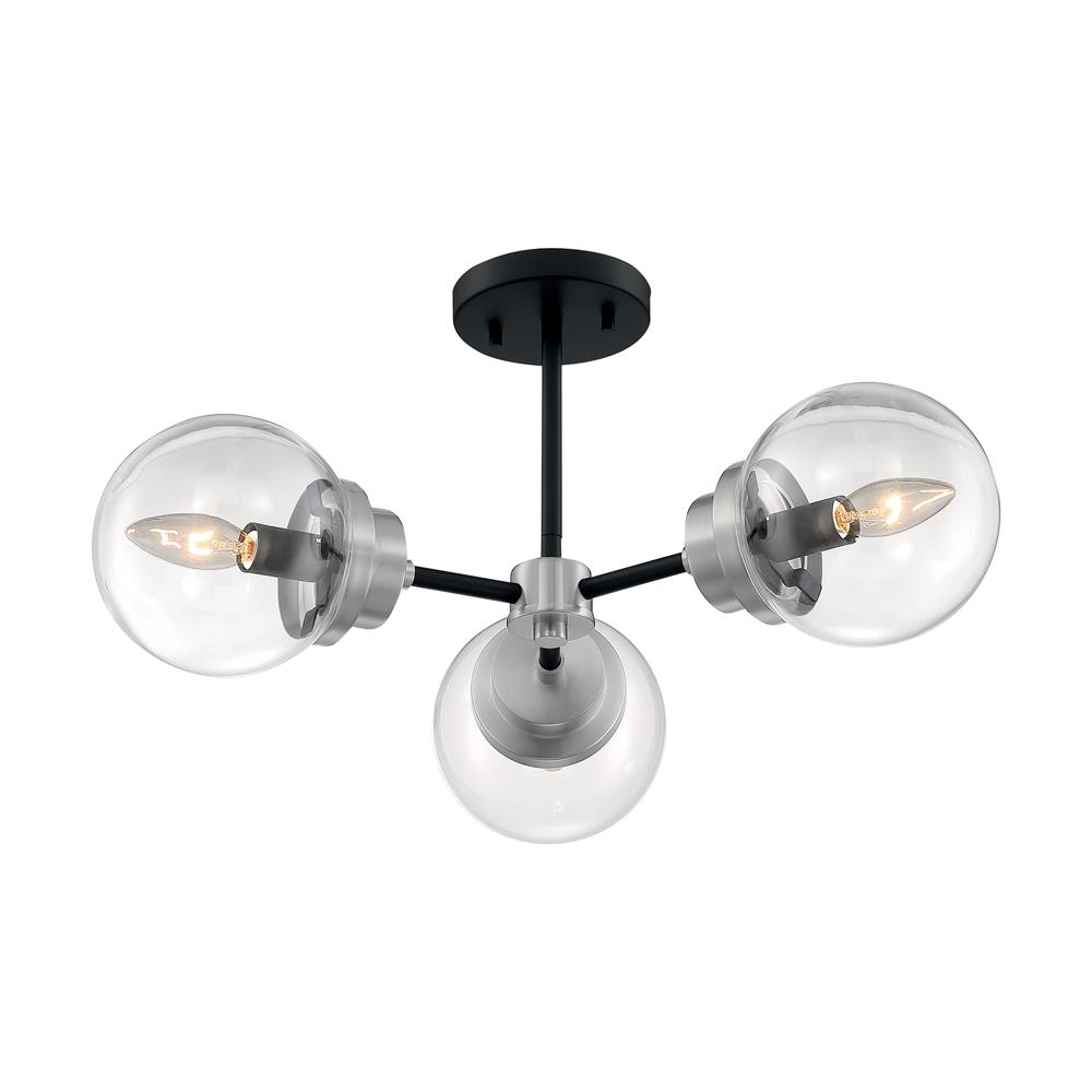 Nuvo Lighting 60-7133 Axis - 3 Light Semi-Flush with Clear Glass - Matte Black and Brushed Nickel Finish