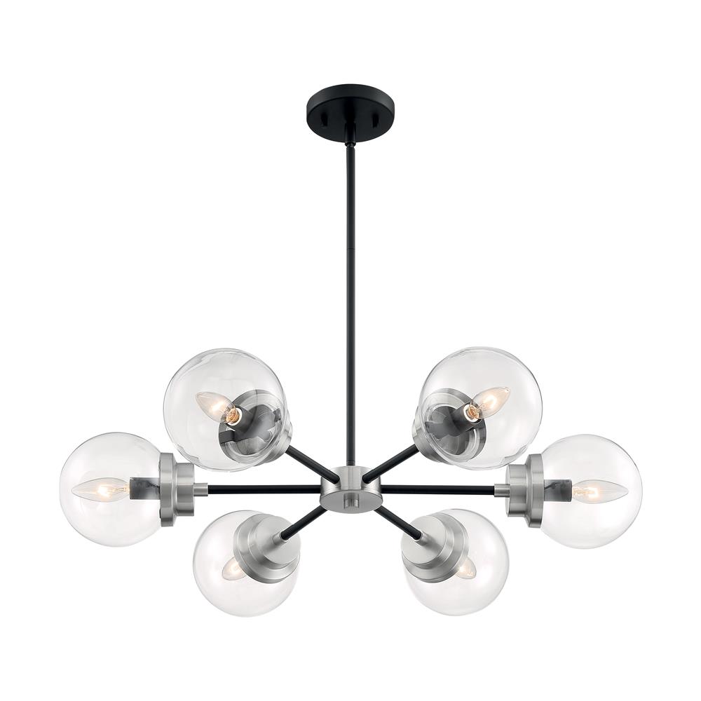 Nuvo Lighting 60-7136 Axis - 6 Light Chandelier with Clear Glass - Matte Black and Brushed Nickel Accents Finish