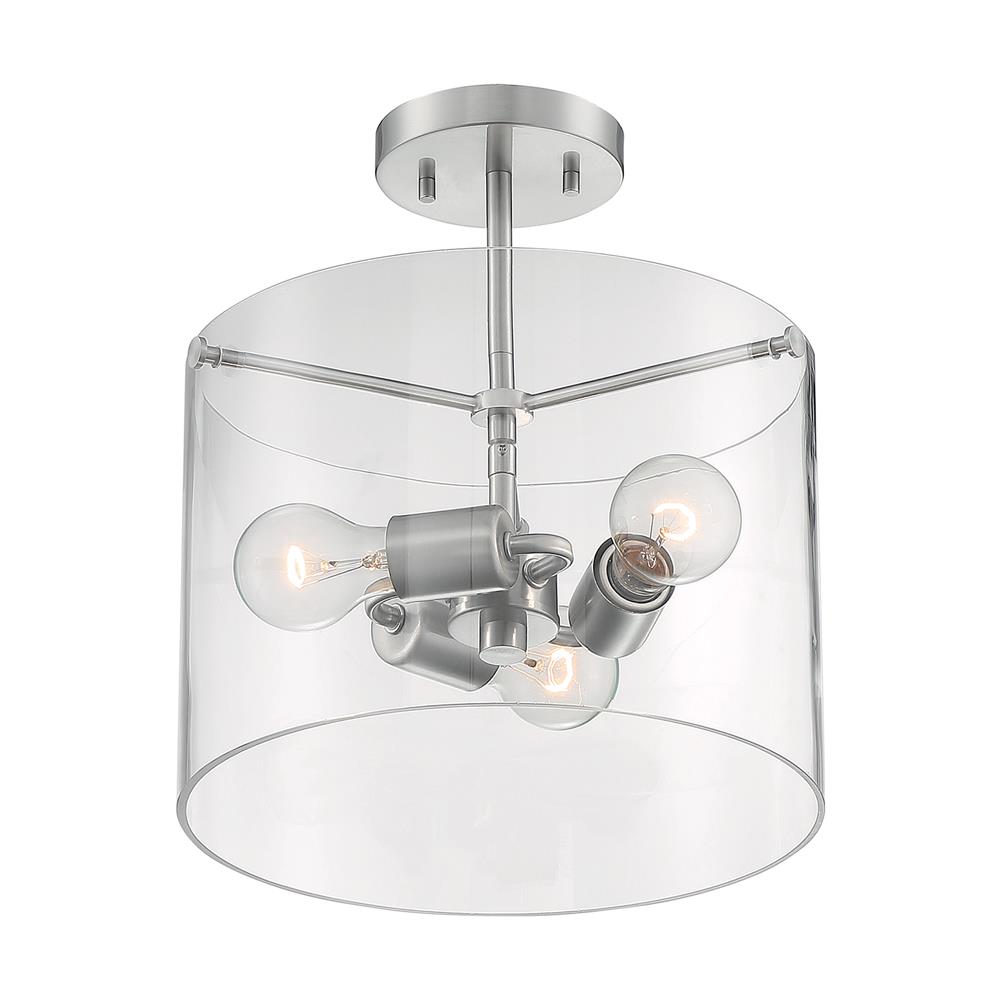 Nuvo Lighting 60-7178 Sommerset - 3 Light Semi-Flush with Clear Glass - Brushed Nickel Finish