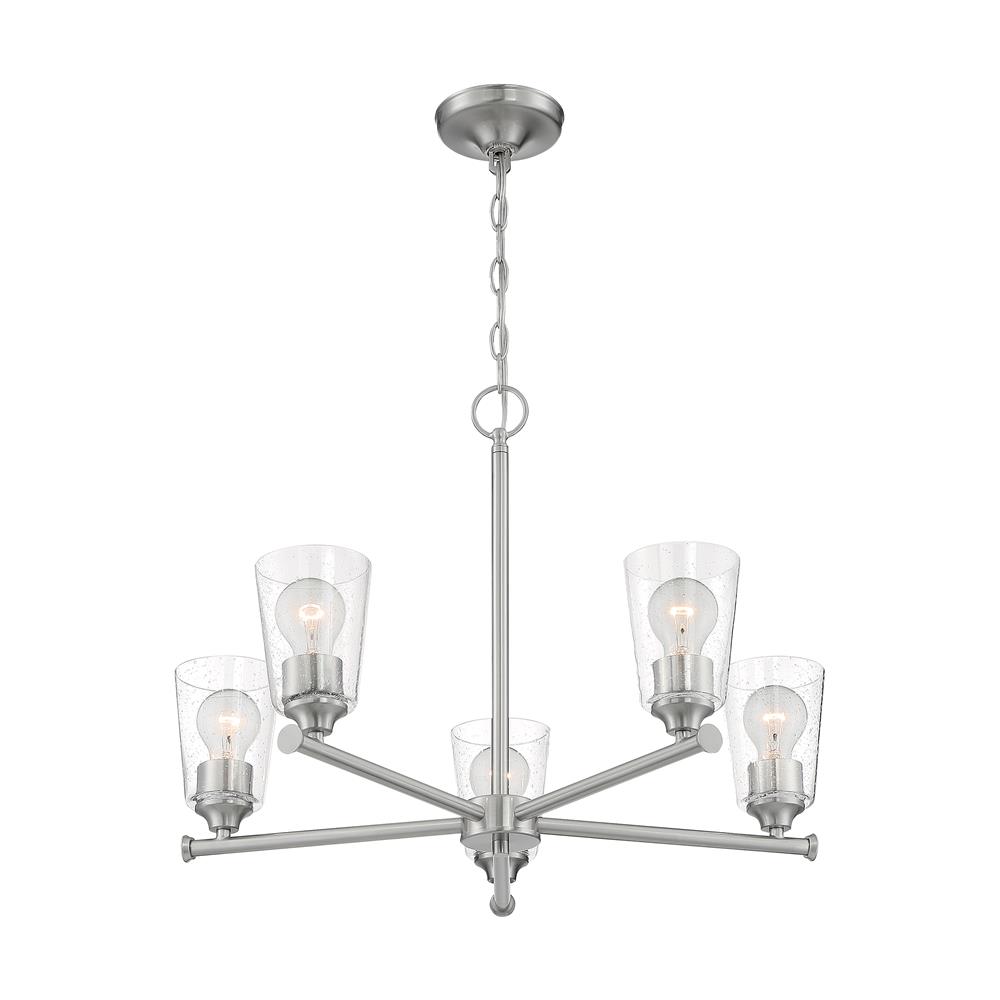 Nuvo Lighting 60-7185 Bransel - 5 Light Chandelier with Seeded Glass - Brushed Nickel Finish