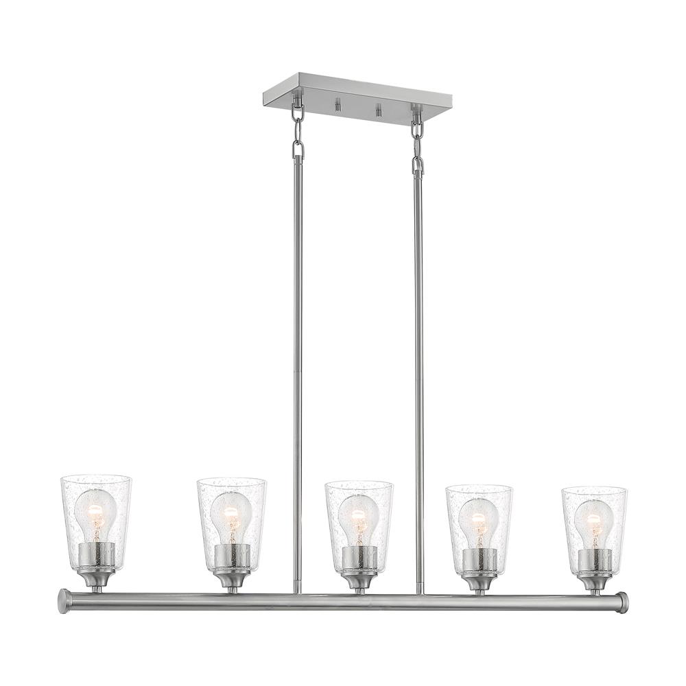 Nuvo Lighting 60-7186 Bransel - 5 Light Island Pendant with Seeded Glass - Brushed Nickel Finish