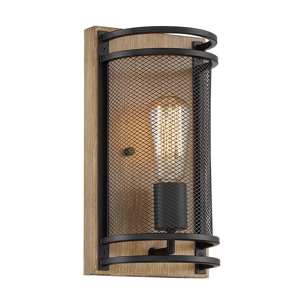 Nuvo Lighting 60-7261 Atelier 1 Light Sconce in Black and Honey Wood