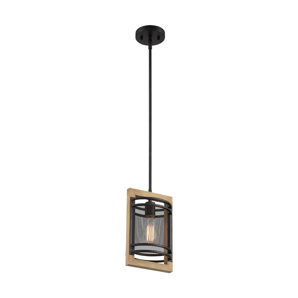 Nuvo Lighting 60-7262 Atelier 1 Light Mini Pendant in Black and Honey Wood