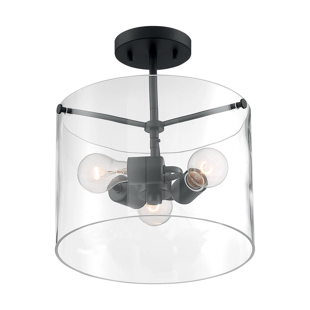 Nuvo Lighting 60-7278 Sommerset 3 Light Semi Flush with Clear Glass in Matte Black