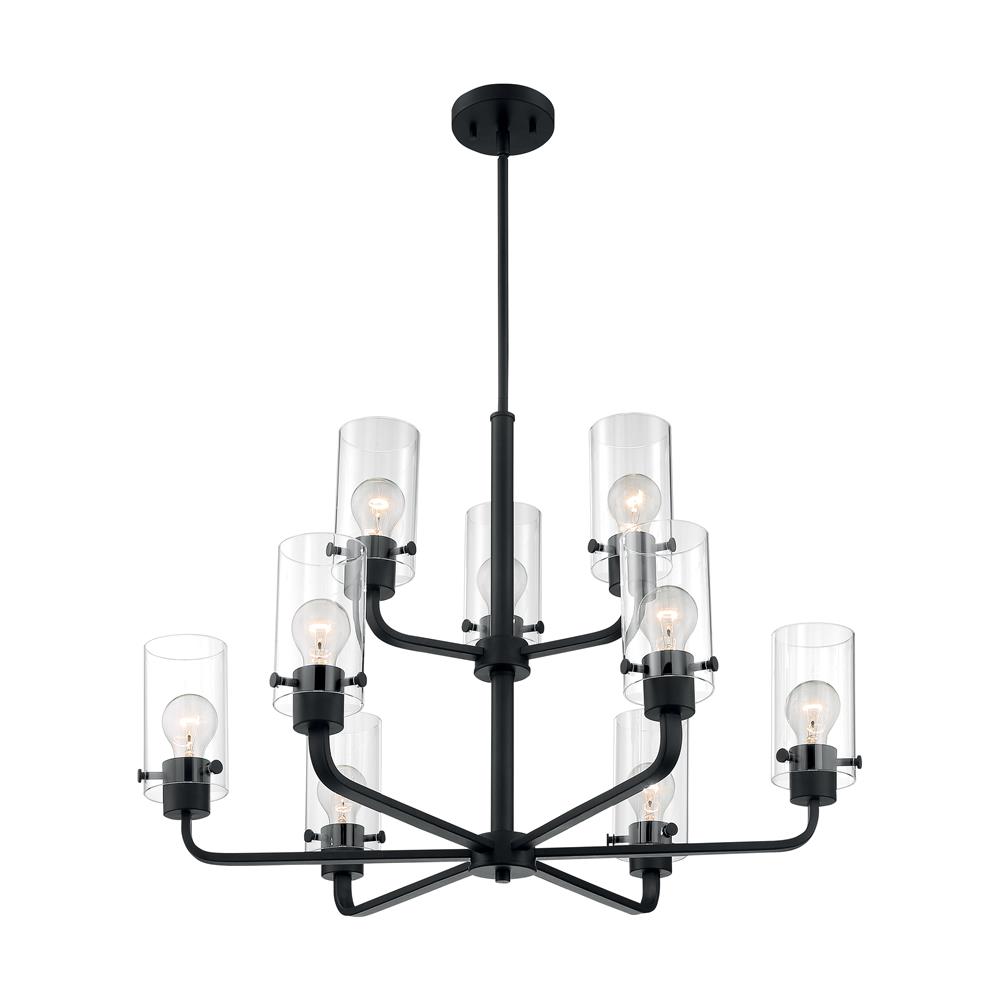 Nuvo Lighting 60-7279 Sommerset 9 Light Chandelier with Clear Glass in Matte Black