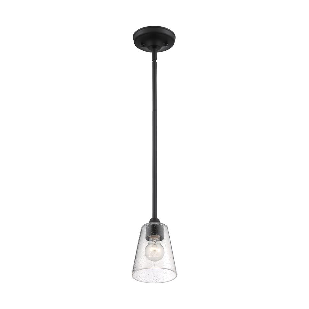 Nuvo Lighting 60-7280 Bransel 1 Light Mini Pendant with Seeded Glass in Matte Black