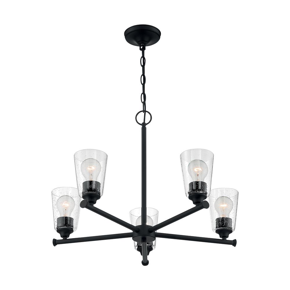 Nuvo Lighting 60-7285 Bransel 5 Light Chandelier with Seeded Glass in Matte Black