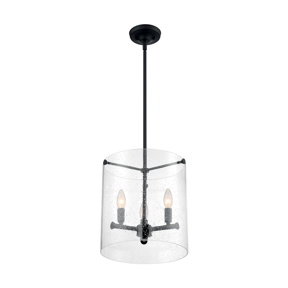 Nuvo Lighting 60-7287 Bransel 3 Light Pendant with Seeded Glass in Matte Black