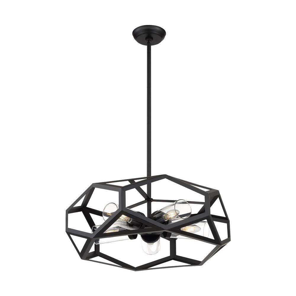 Nuvo Lighting 60-7304 Zemi 5 Light Chandelier with Clear Glass in Black