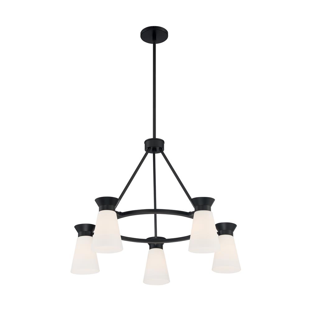Nuvo Lighting 60-7315 Caleta 5 Light Chandelier with Cylindrical Glass in Black