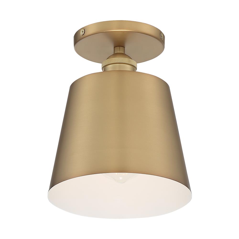 Nuvo Lighting 60-7321 Motif 1 Light Semi Flush in Brushed Brass and White Accents