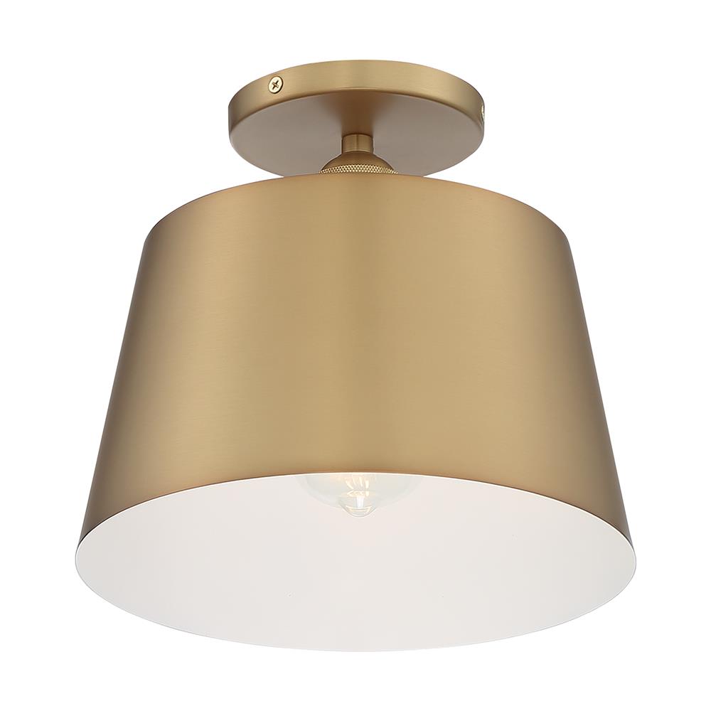 Nuvo Lighting 60-7322 Motif 1 Light Semi Flush with White Accent in Brushed Brass and White Accents