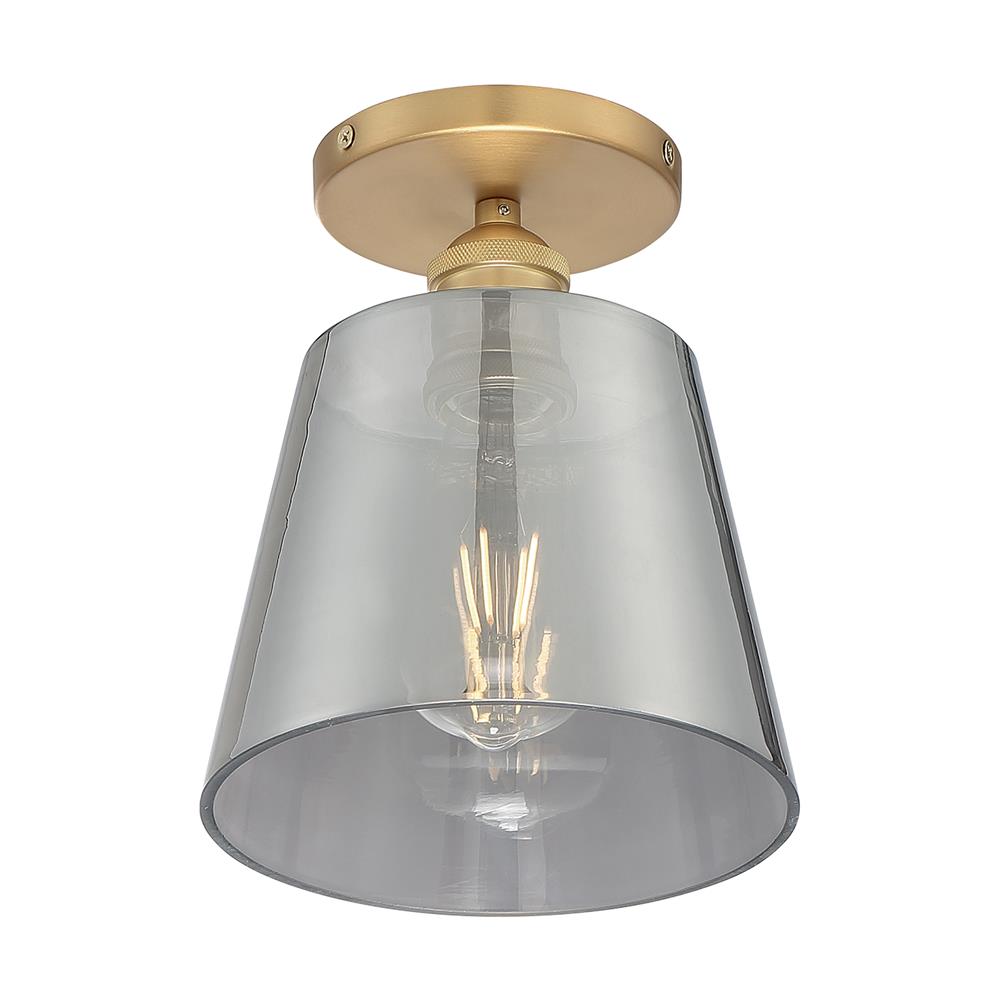 Nuvo Lighting 60-7323 Motif 1 Light Semi Flush with Smoked Glass in Brushed Brass and Smoked Glass