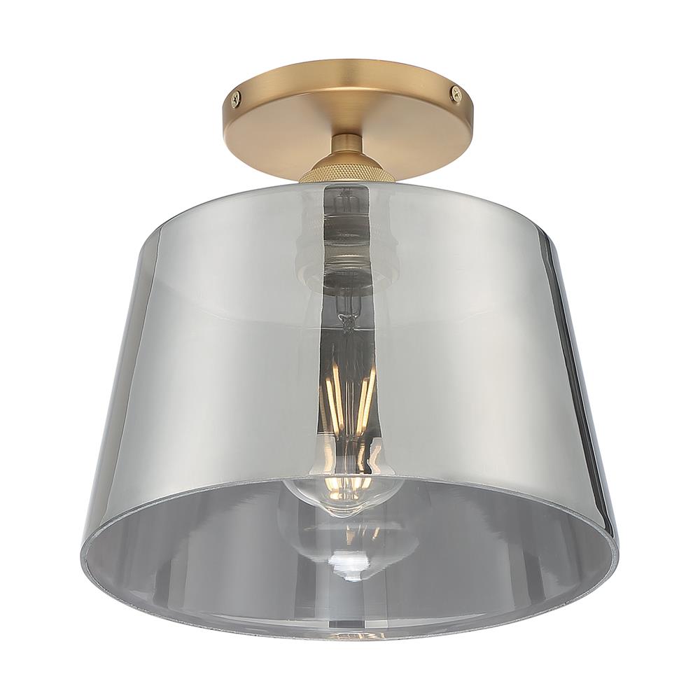 Nuvo Lighting 60-7324 Motif 1 Light Semi Flush with Smoked Glass in Brushed Brass and Smoked Glass