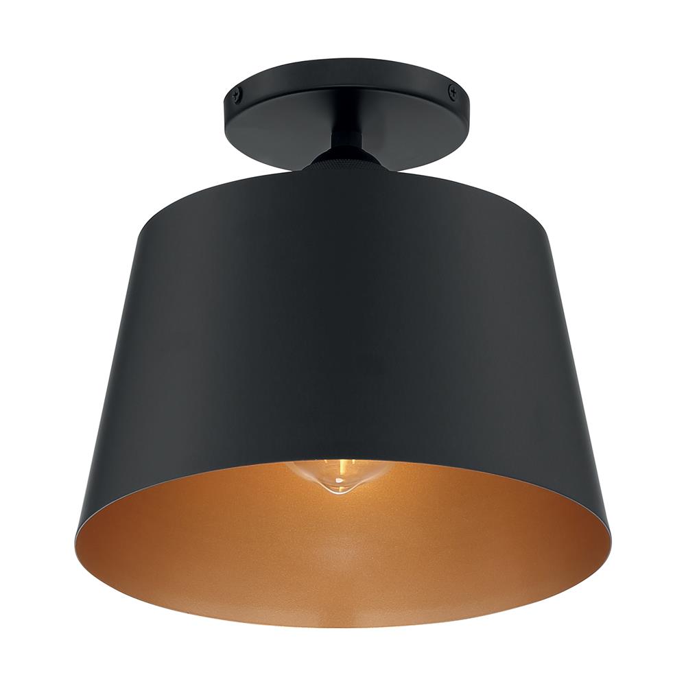 Nuvo Lighting 60-7332 Motif 1 Light Semi Flush in Black and Gold Accents