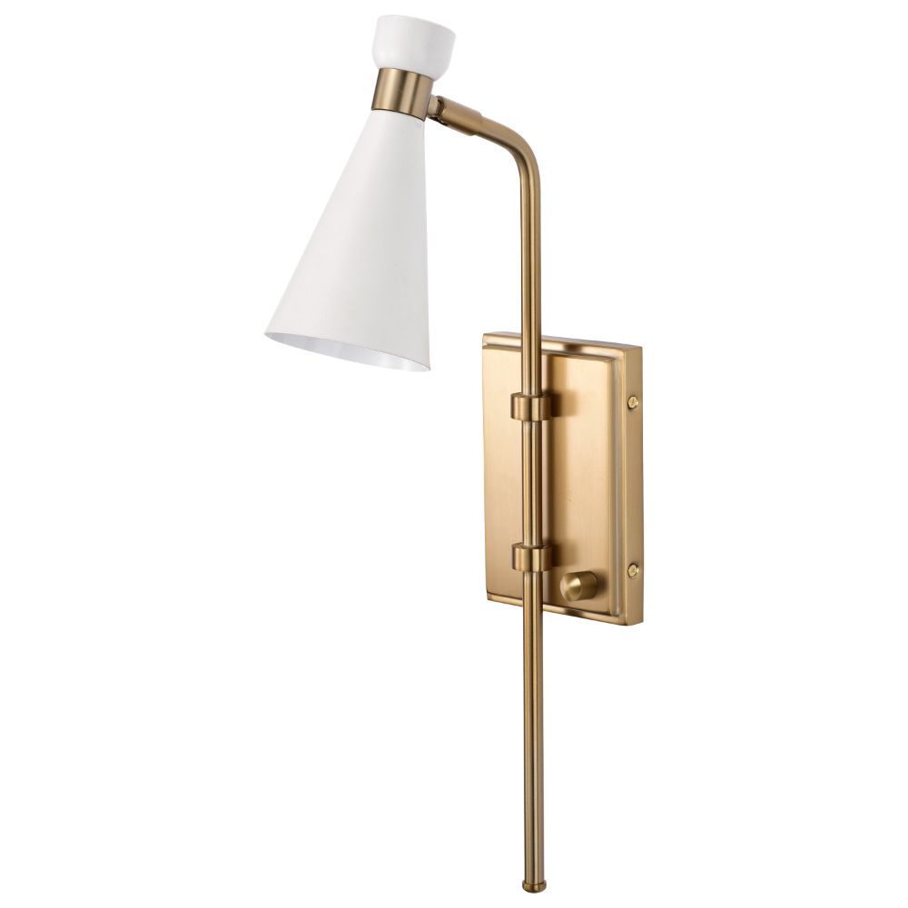 Nuvo Lighting 60/7396 Prospect 1 Light Wall Sconce In Matte White / Burnished Brass