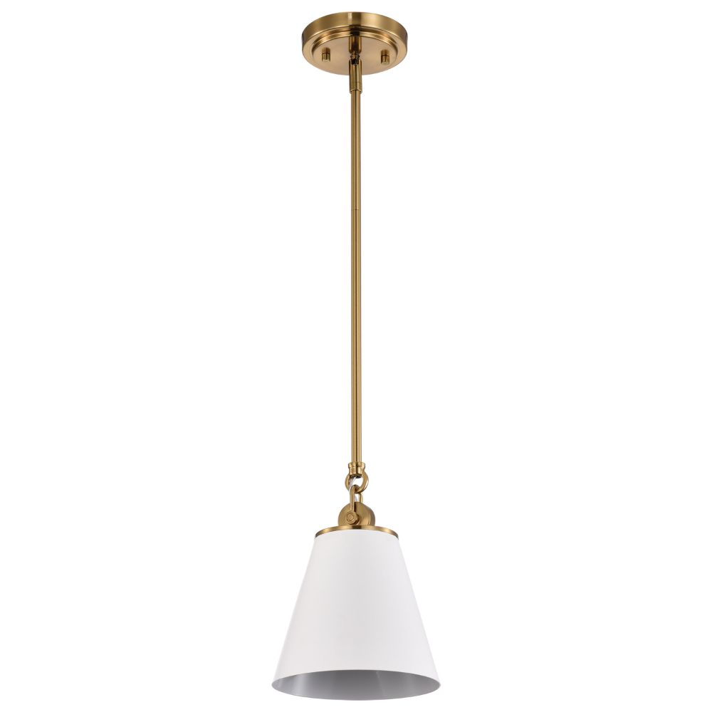 Nuvo Lighting 60/7409 Dover 1 Light Small Pendant In White / Vintage Brass