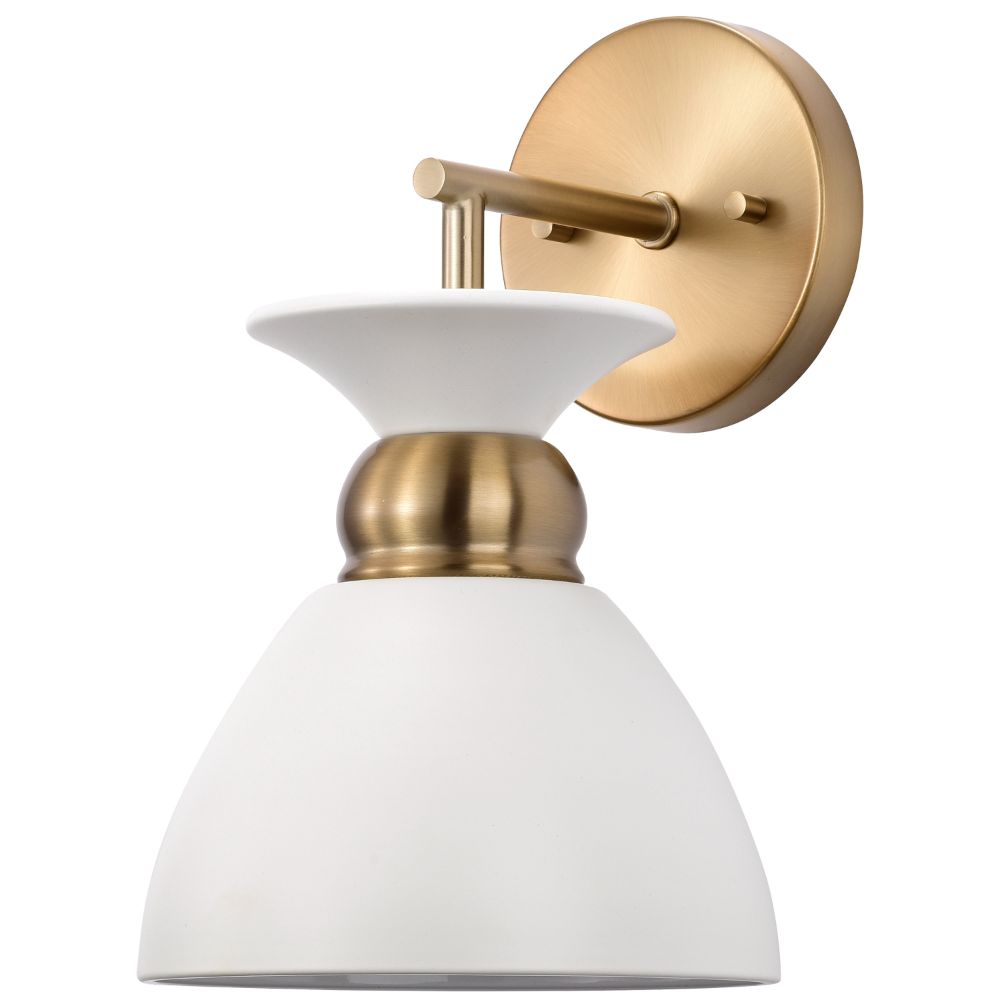 Nuvo Lighting 60/7459 Perkins 1 Light Wall Sconce In Matte White / Burnished Brass