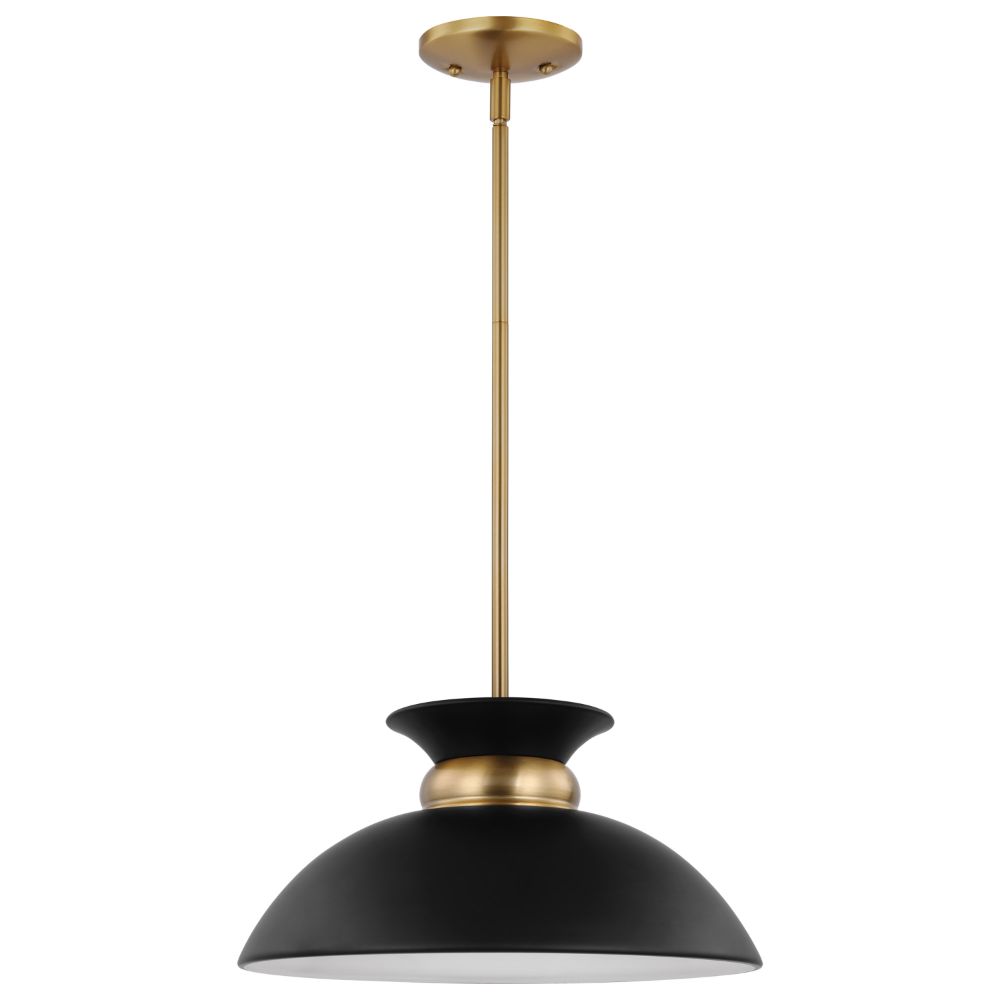 Nuvo Lighting 60/7460 Perkins 1 Lt Small Pendant In Matte Black / Burnished Brass