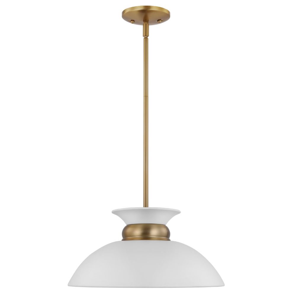 Nuvo Lighting 60/7463 Perkins 1 Lt Small Pendant In Matte White / Burnished Brass