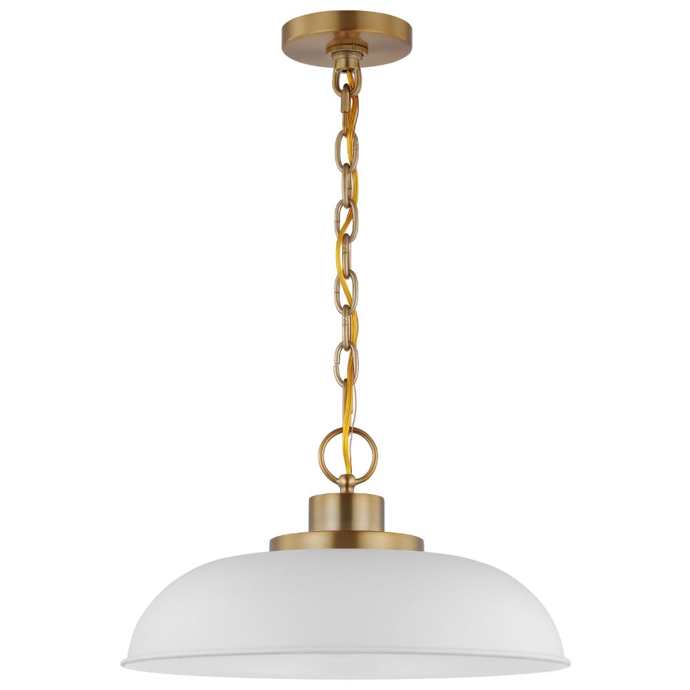 Nuvo Lighting 60-7480 Colony 1 Light Small Pendant in Matte White / Burnished Brass