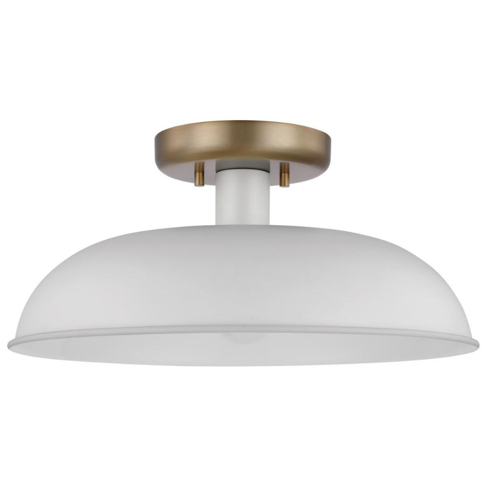 Nuvo Lighting 60-7490 Colony 1 Light Small Flush Mount in Matte White / Burnished Brass