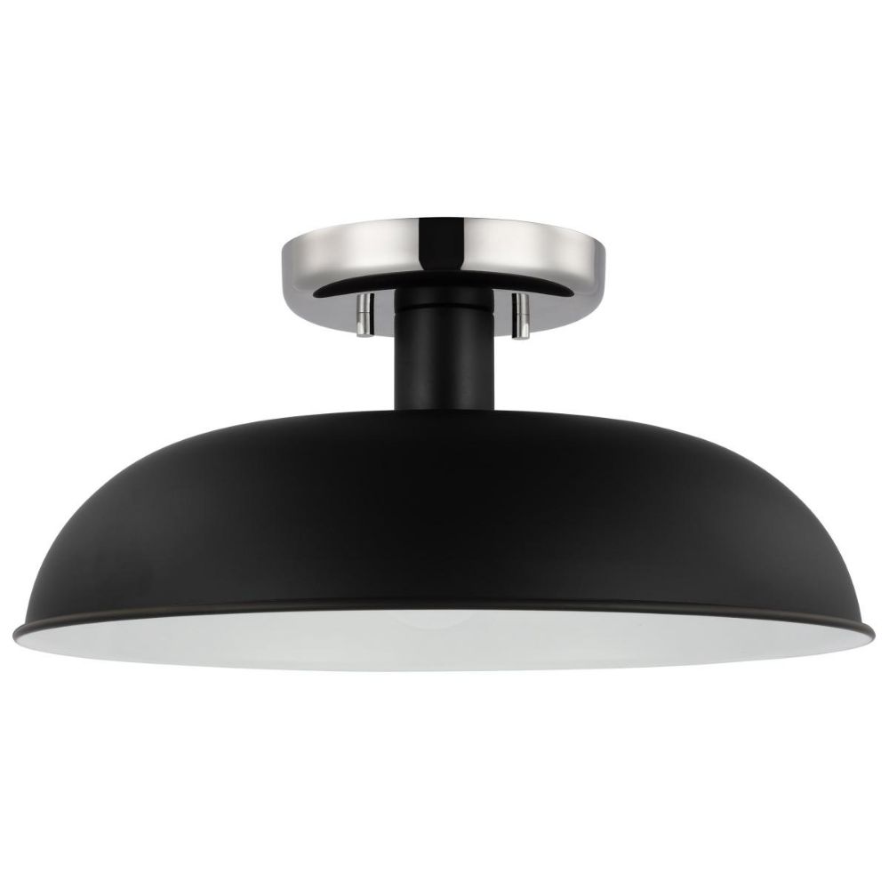 Nuvo Lighting 60-7492 Colony 1 Light Small Flush Mount in Matte Black / Polished Nickel
