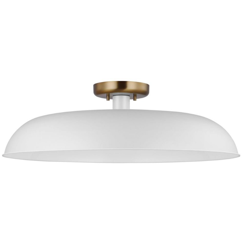 Nuvo Lighting 60-7496 Colony 1 Light Large Flush Mount in Matte White / Burnished Brass