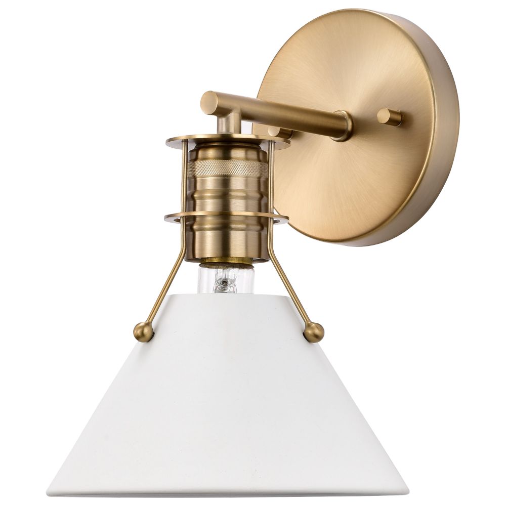 Nuvo Lighting 60-7520 Outpost 1 Light Wall Sconce in Matte White / Burnished Brass