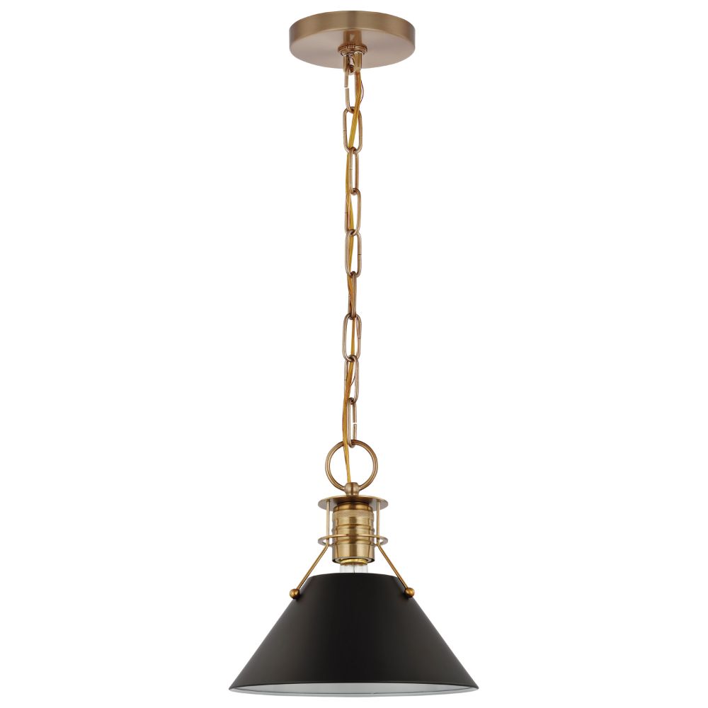 Nuvo Lighting 60-7521 Outpost 1 Light Small Pendant in Matte Black / Burnished Brass