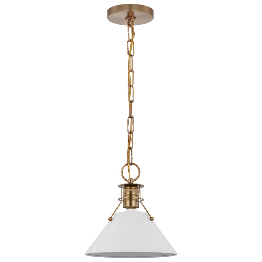 Nuvo Lighting 60/7522 Outpost 1 Light Small Pendant In Matte White / Burnished Brass
