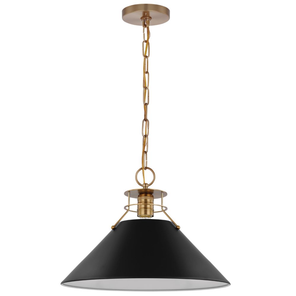 Nuvo Lighting 60/7525 Outpost 1 Light Large Pendant In Matte Black / Burnished Brass